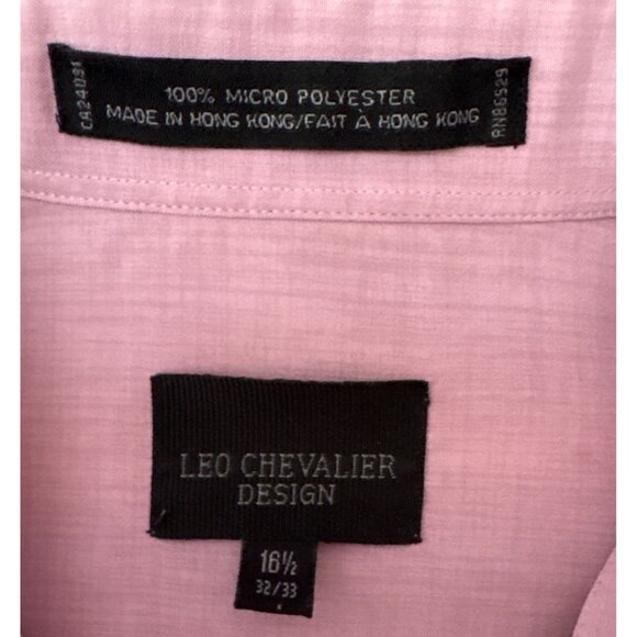 Leo Chevalier Dress Shirt Mens Pink Micro Polyester 16 1/2 (32/33) Long Sleeve - Picture 3 of 9